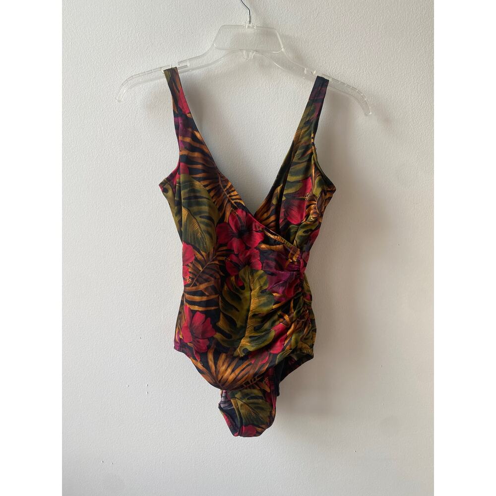 Miraclesuit Swimsuit Floral Earth Tones One Piece Slimming Beach Bathing Suit M
